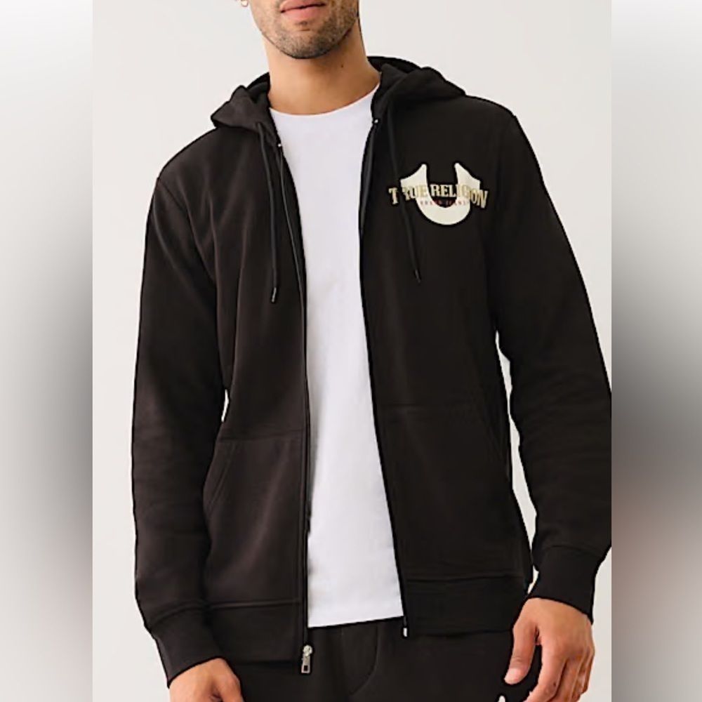 NWT True Religion Horseshoe Logo Zipper Hoodie Jacket Men’s Black M